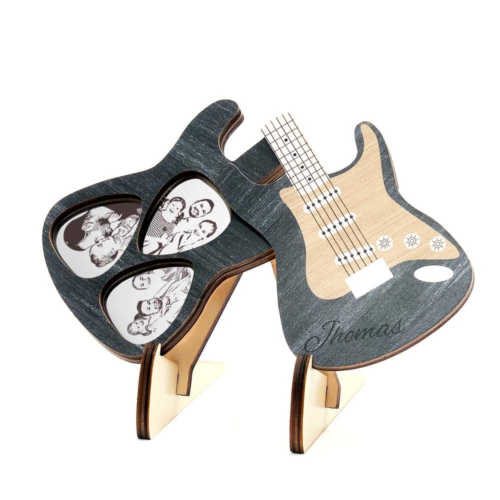 Personalised Wooden Picks Case Guitar Picks Set Engraved Box with 3 Guitar Picks Great Gifts for Him