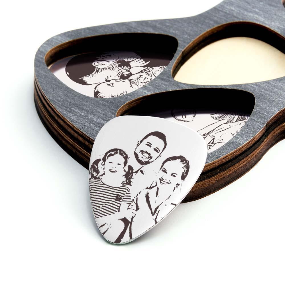 Personalised Wooden Picks Case Guitar Picks Set Engraved Box with 3 Guitar Picks Great Gifts for Him