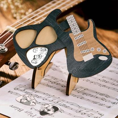 Personalised Wooden Picks Case Guitar Picks Set Engraved Box with 3 Guitar Picks Great Gifts for Him
