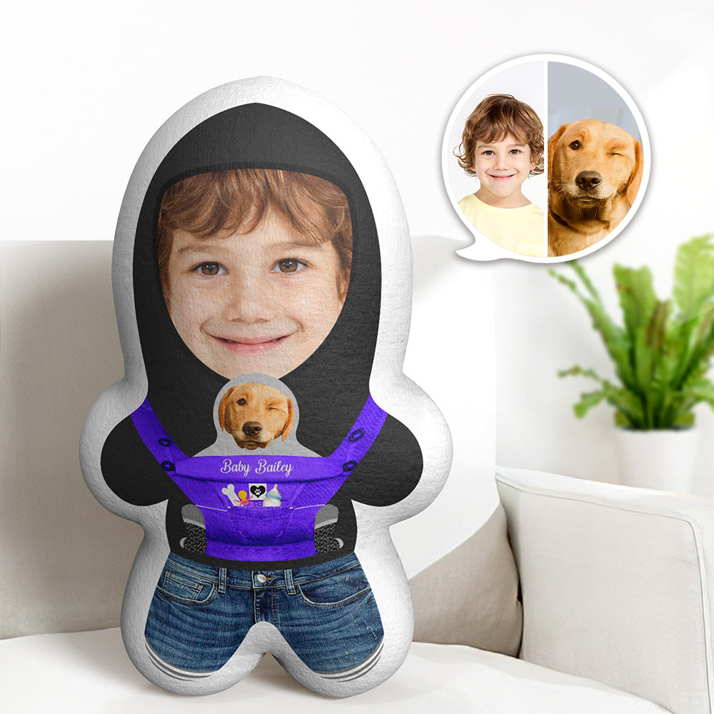 Custom Purple Baby Carrier Two Faces Minime Throw Pillow Personalised Minime Photo Doll Gift for Pet Lover