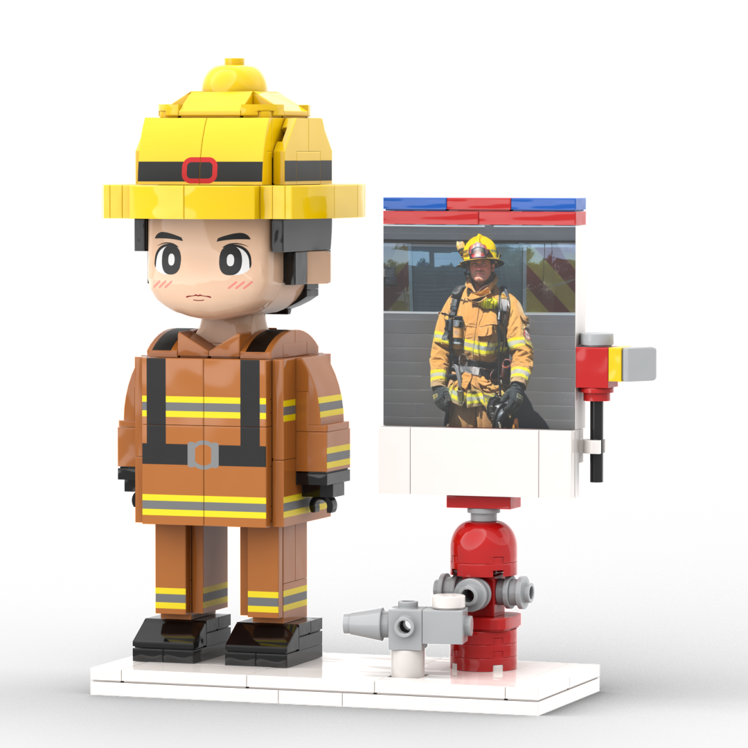 Full Body Customized 1 Person Brick Figures with Photo Firemen Theme Gift Birthday Gift Valentines Gift Father's Day Gift for Firefighter