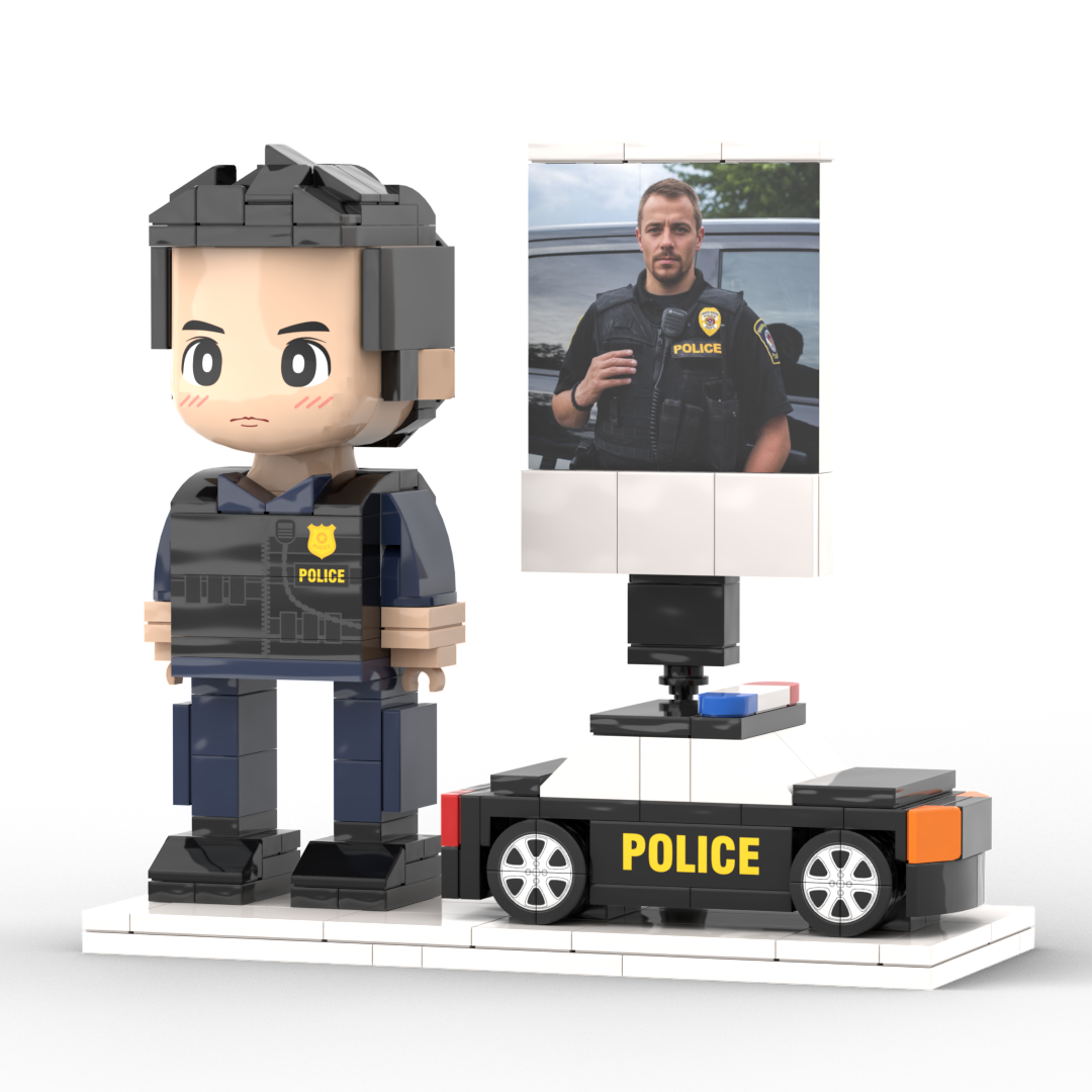 Full Body Customized 1 Person Brick Figures with Photo Police Theme Gift Birthday Gift Valentines Gift Father's Day Gift