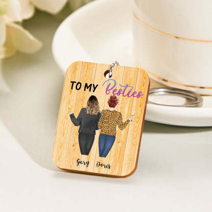 Cartoon Sister Image Wooden Keychian Custom Engraved Back View Keychain For Friend
