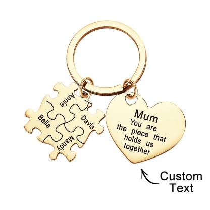 Engraved Puzzle Heart Shaped Keychain Personalized Key Ring Mother's Day Gift