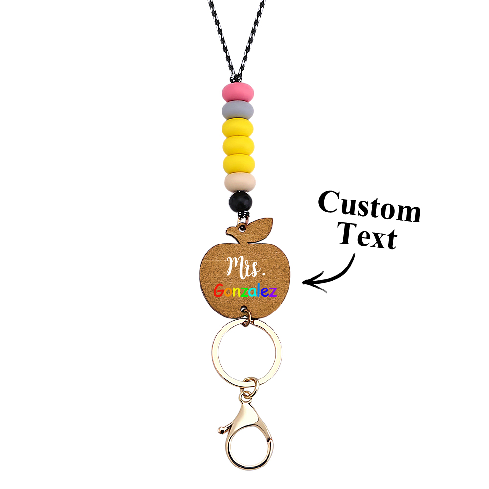 Personalized Wooden Apple Lanyard with Keychain Id Badges Gift for Teachers Back to School Gift