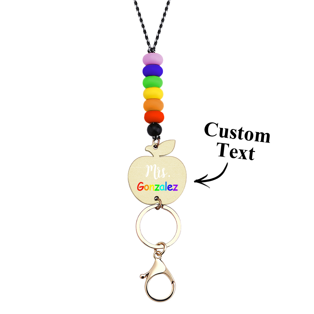 Personalized Wooden Apple Lanyard with Keychain Id Badges Gift for Teachers Back to School Gift
