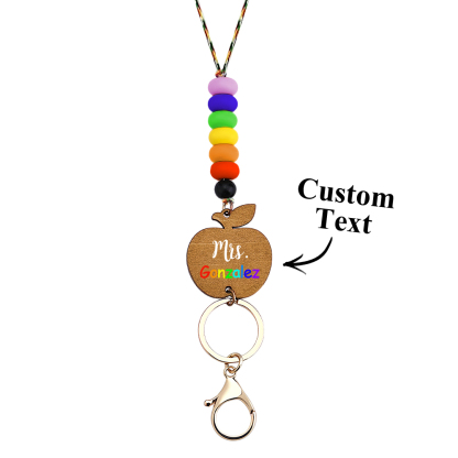 Personalized Wooden Apple Lanyard with Keychain Id Badges Gift for Teachers Back to School Gift