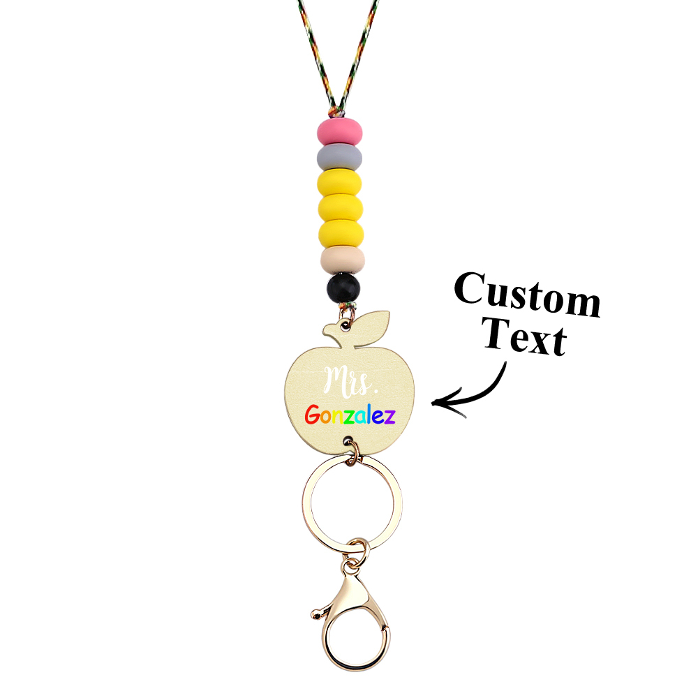 Personalized Wooden Apple Lanyard with Keychain Id Badges Gift for Teachers Back to School Gift