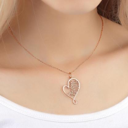 Heart-shaped Name Necklace Custom 1-8 Names Family Nameplate Necklace 925 Sterling Silver