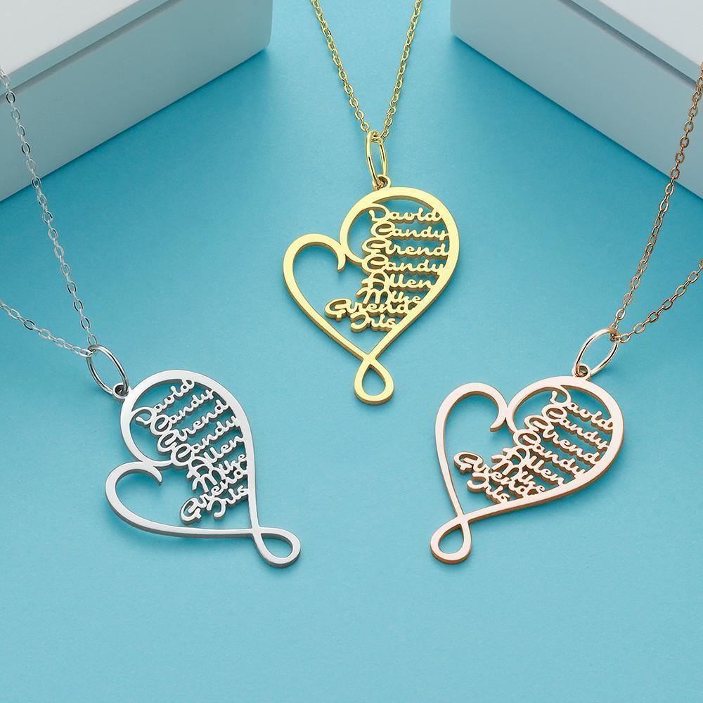 Heart-shaped Name Necklace Custom 1-8 Names Family Nameplate Necklace 925 Sterling Silver