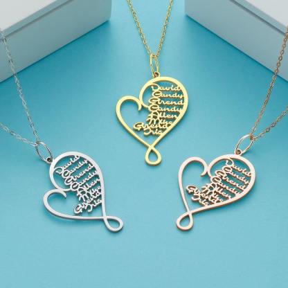 Heart-shaped Name Necklace Custom 1-8 Names Family Nameplate Necklace 925 Sterling Silver
