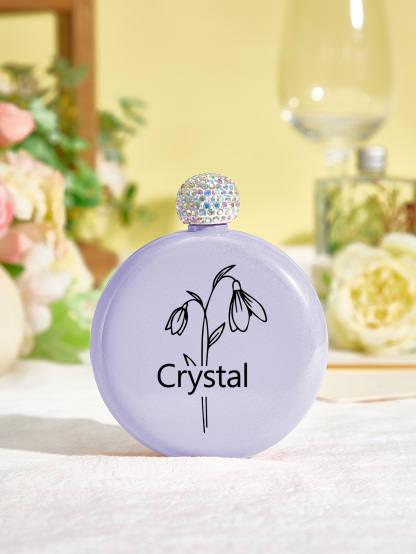 Personalized Birth Flower Round Flasks with Name 5oz Glitter Flask Wedding Birthday Gift for Her