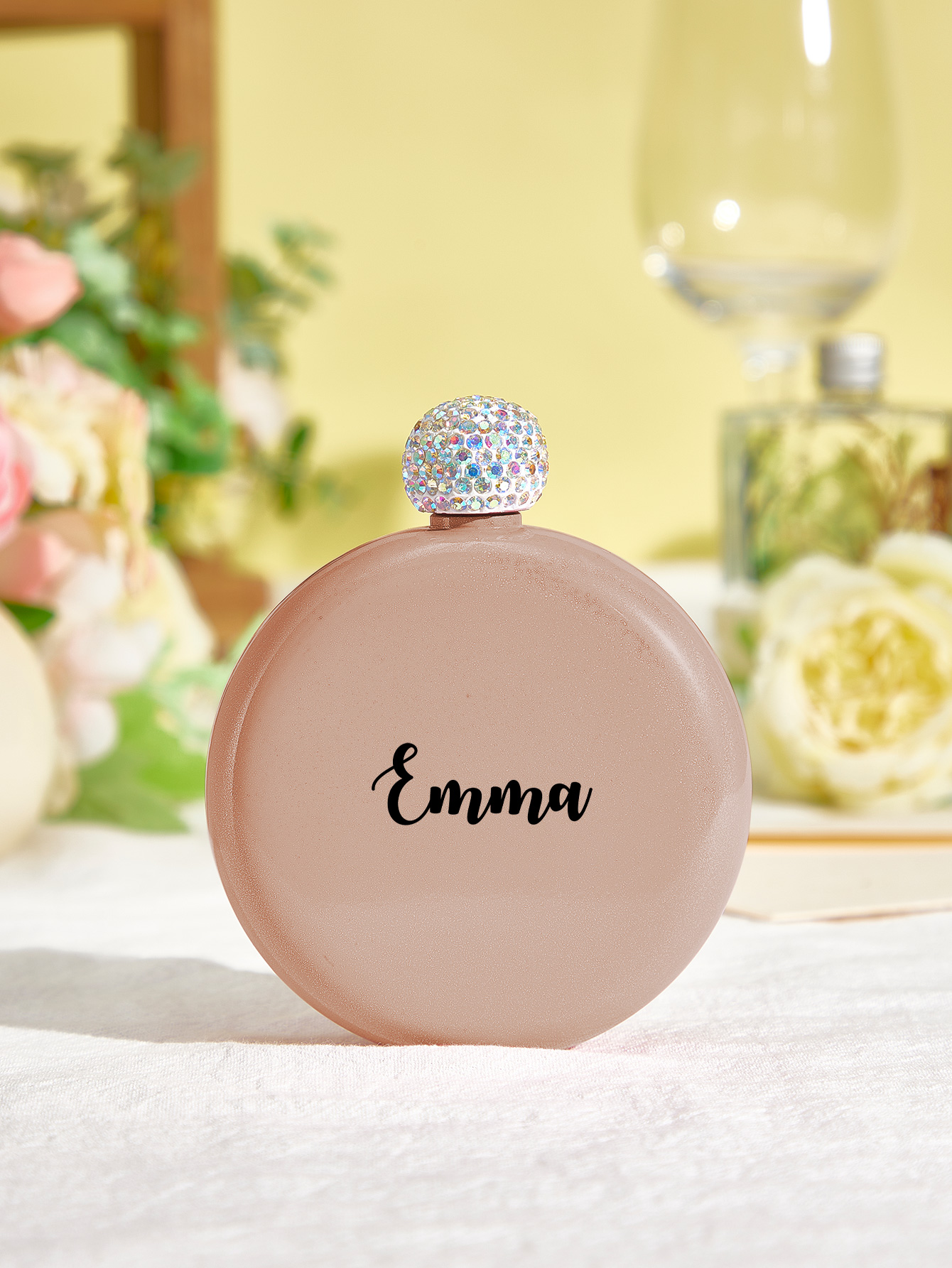 Personalized Round Flasks with Name 5oz Glitter Flask Birthday Gift for Her