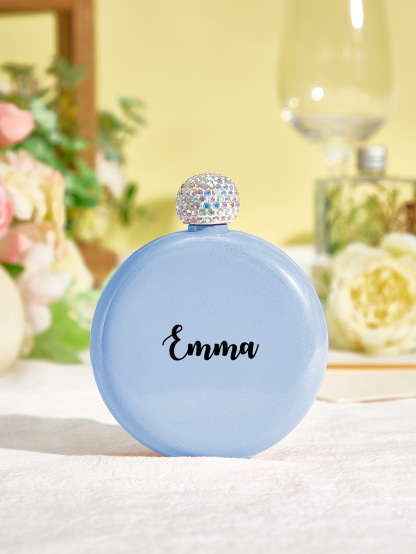 Personalized Round Flasks with Name 5oz Glitter Flask Birthday Gift for Her