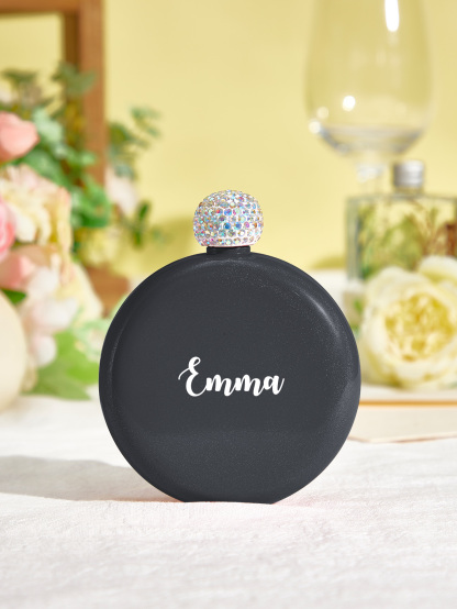 Personalized Round Flasks with Name 5oz Glitter Flask Birthday Gift for Her