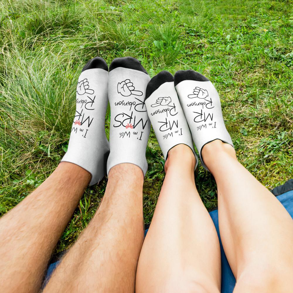 Fun Personalized Socks for Newlyweds Honeymoon Gift for Him and Her Matching Socks for Bride and Groom