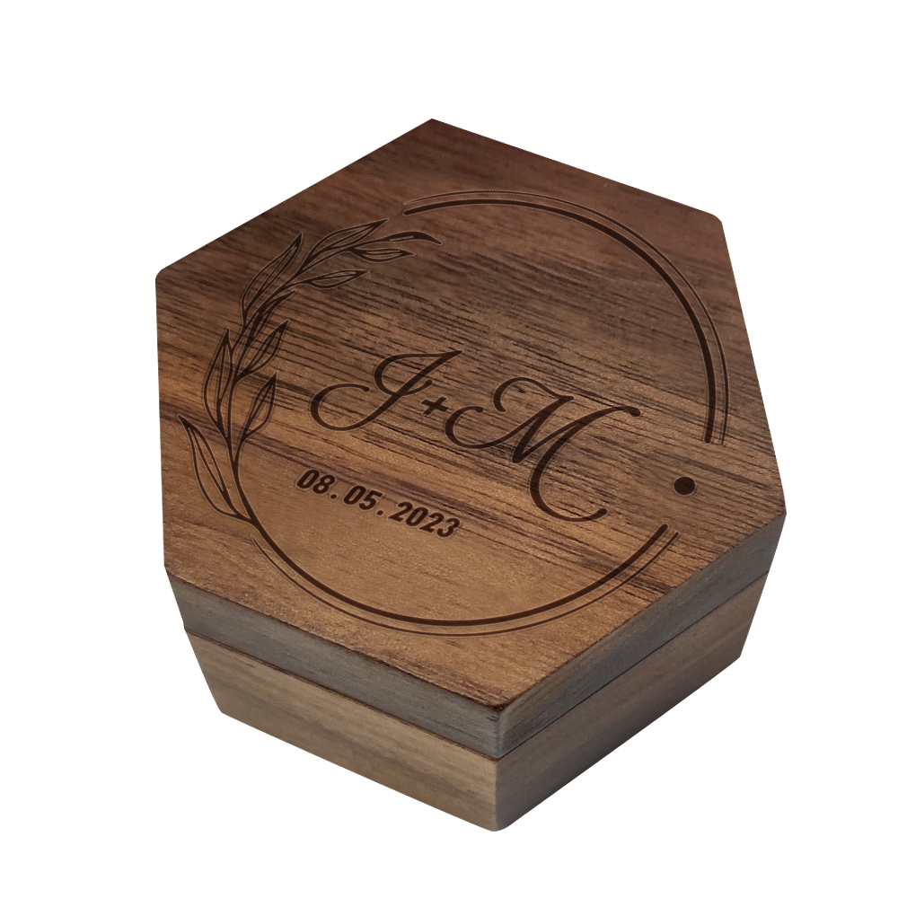 Six styles of Customized Hexagon Wooden Jewelry Box Wedding Ring Box
