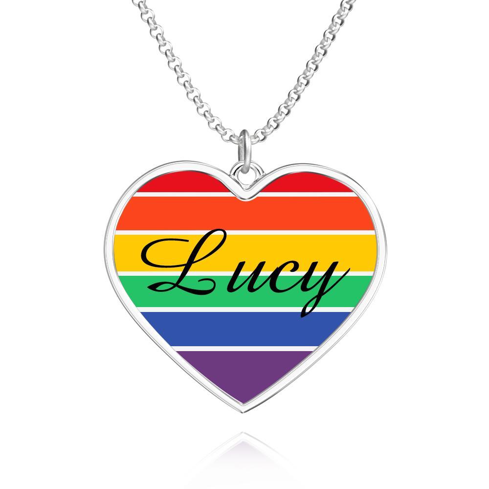 Customized LGBT Necklaces Silver Rainbow Love Heart Triangle Pendant Gay Lesbian Pride Jewelry for Men and Women