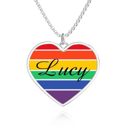 Customized LGBT Necklaces Silver Rainbow Love Heart Triangle Pendant Gay Lesbian Pride Jewelry for Men and Women