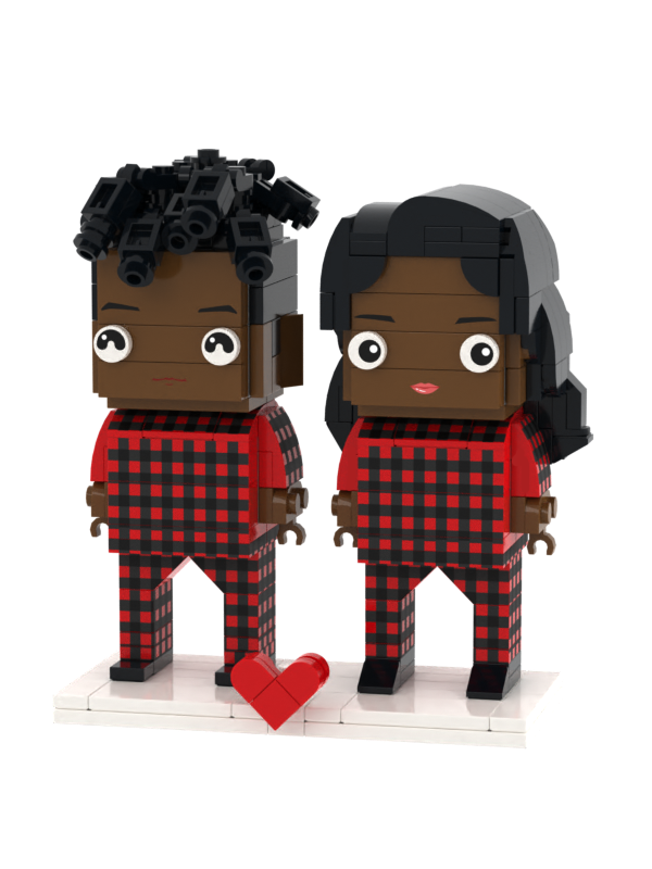 Christmas Black Couple Pajamas Custom Face Brick Figures Customizable 