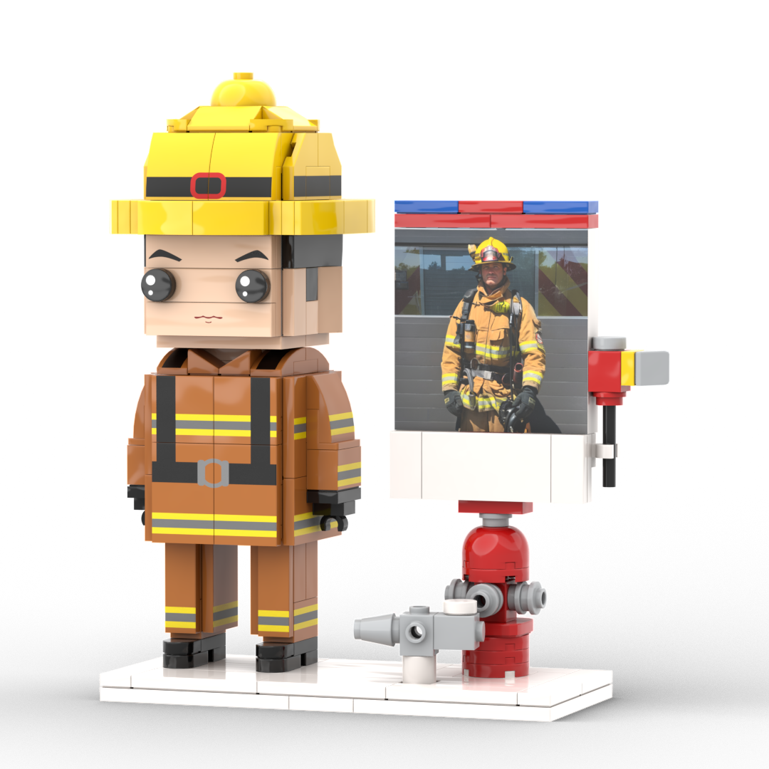 Full Body Customized 1 Person Brick Figures with Photo Firemen Theme Gift Birthday Gift Valentines Gift Father's Day Gift for Firefighter