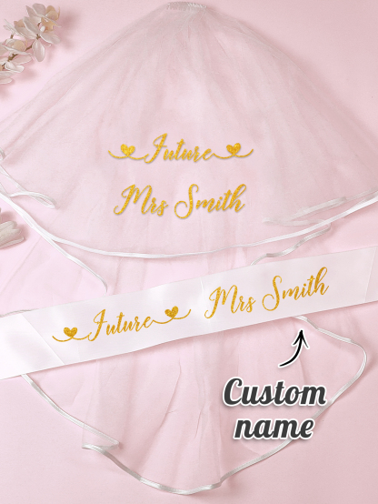 Personalized Bride Veil Sash Set Bride to be Veil Hen Party Accessories