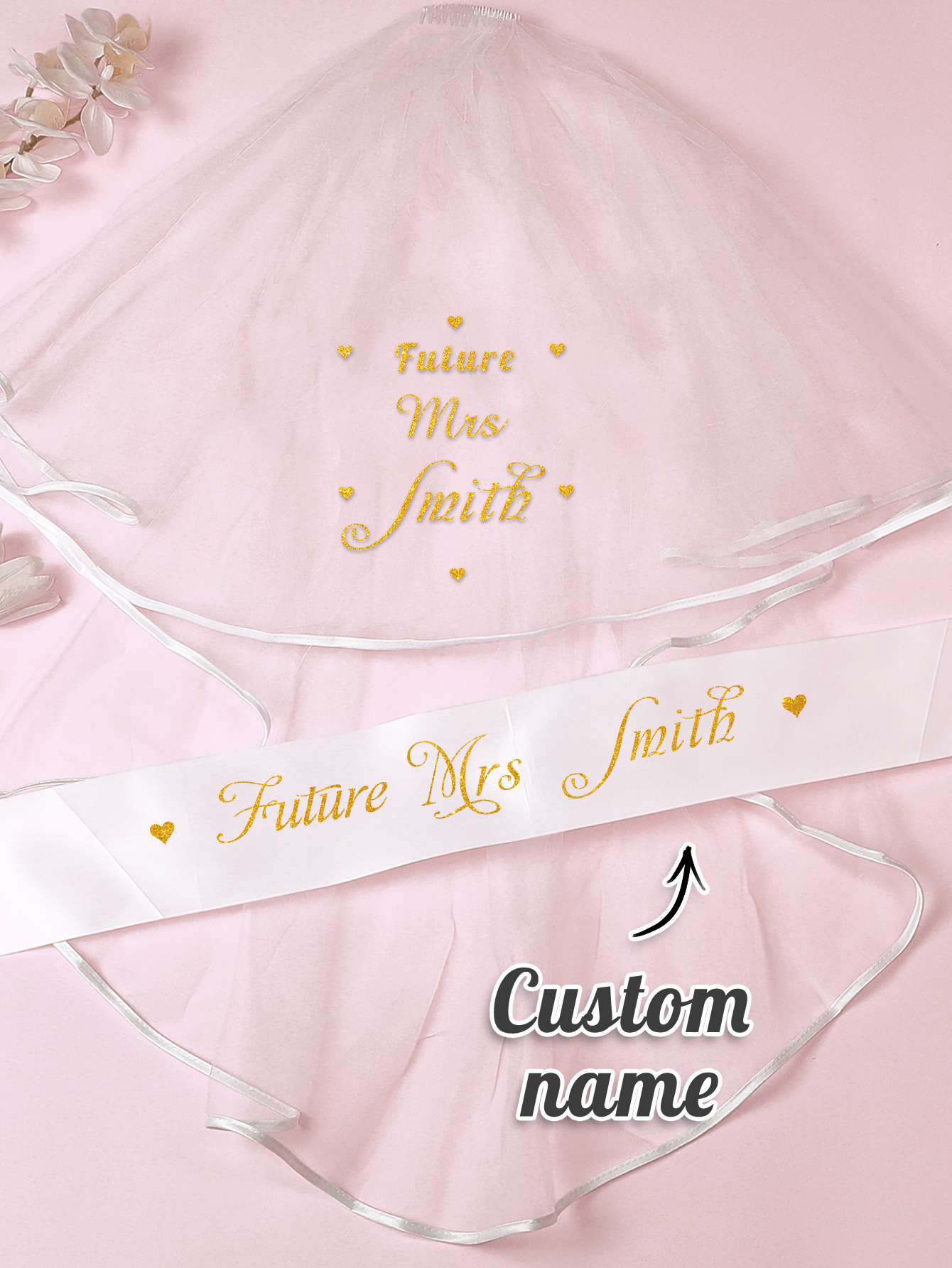 Personalized Bride Veil Sash Set Bride to be Veil Hen Party Accessories