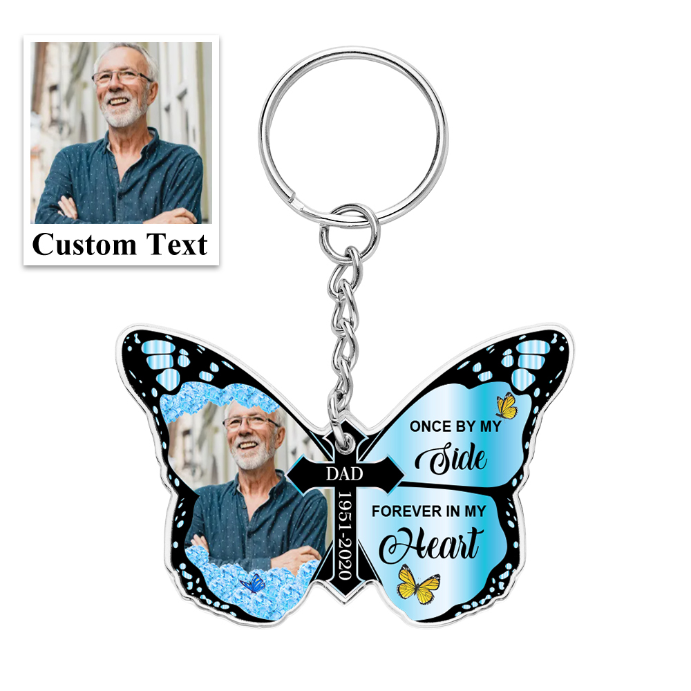 Personalized Butterfly Keychain Once By My Side Forever In My Heart Cross Keychain Memorial Gift