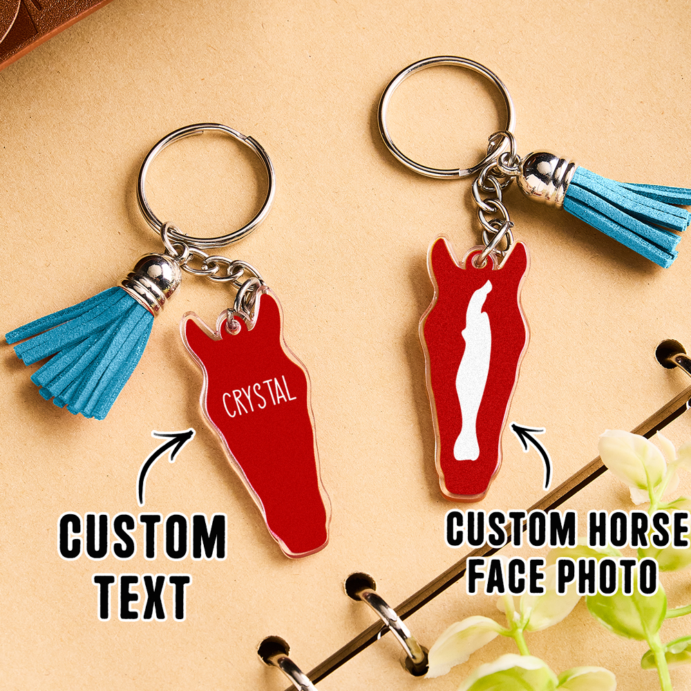 Personalized Horse Facial Acrylic Keychain with Text and Tassel Keychain Gift for Horse Lover