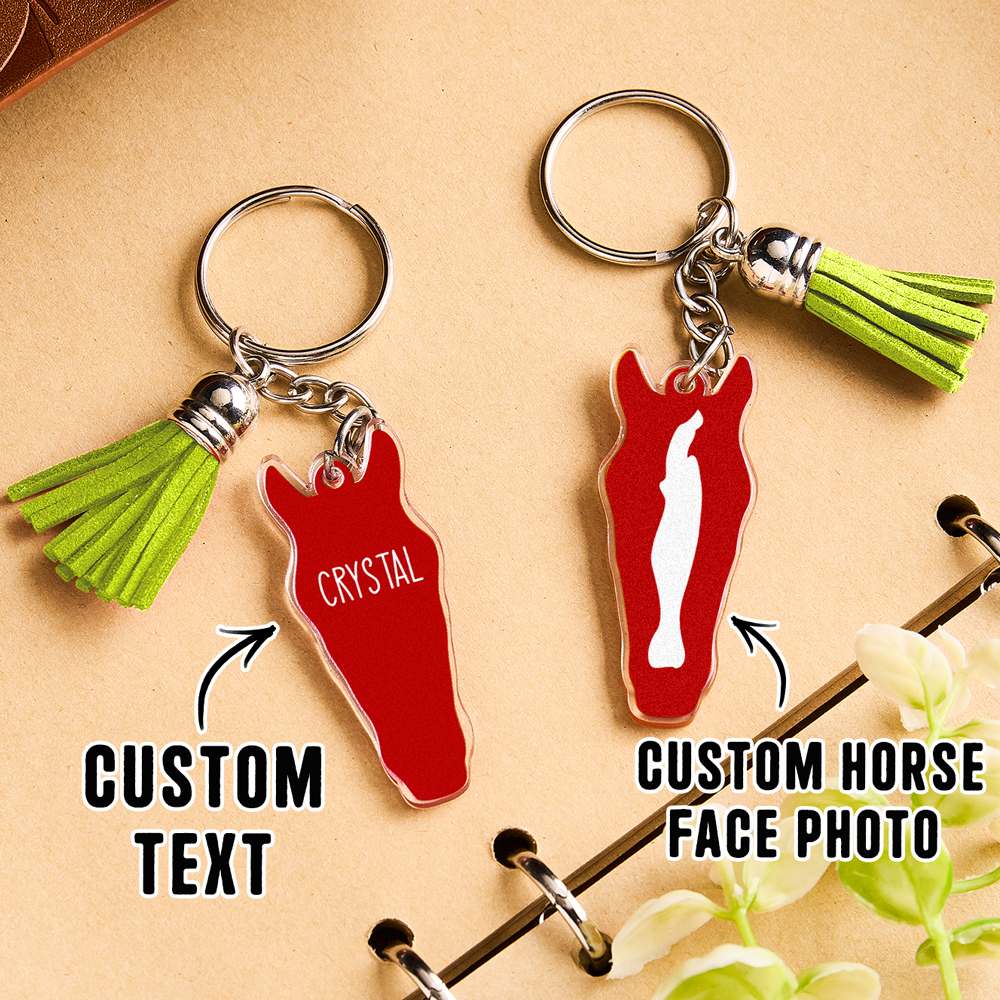 Personalized Horse Facial Acrylic Keychain with Text and Tassel Keychain Gift for Horse Lover