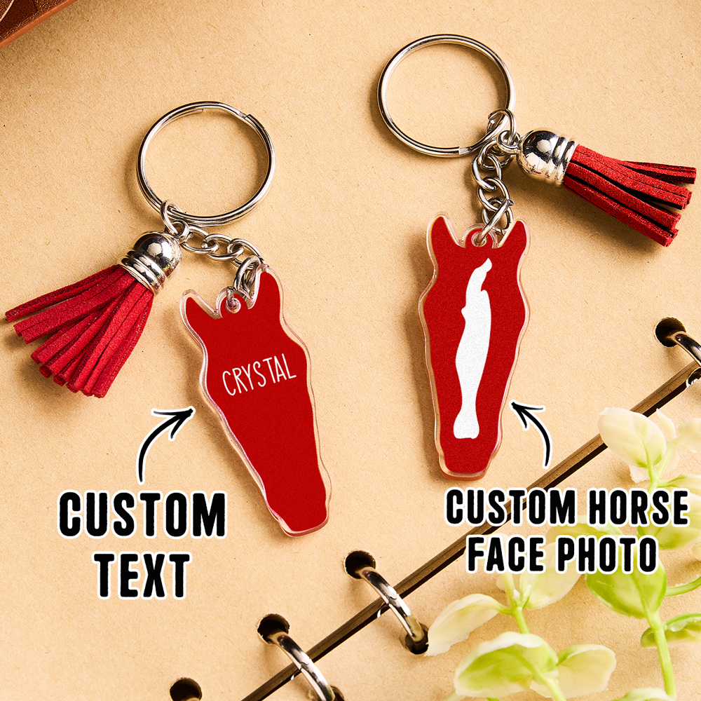 Personalized Horse Facial Acrylic Keychain with Text and Tassel Keychain Gift for Horse Lover