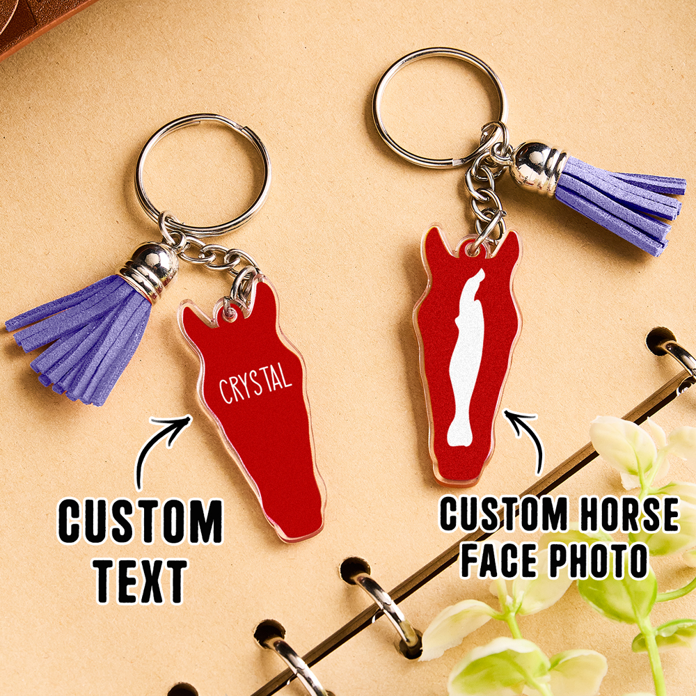 Personalized Horse Facial Acrylic Keychain with Text and Tassel Keychain Gift for Horse Lover
