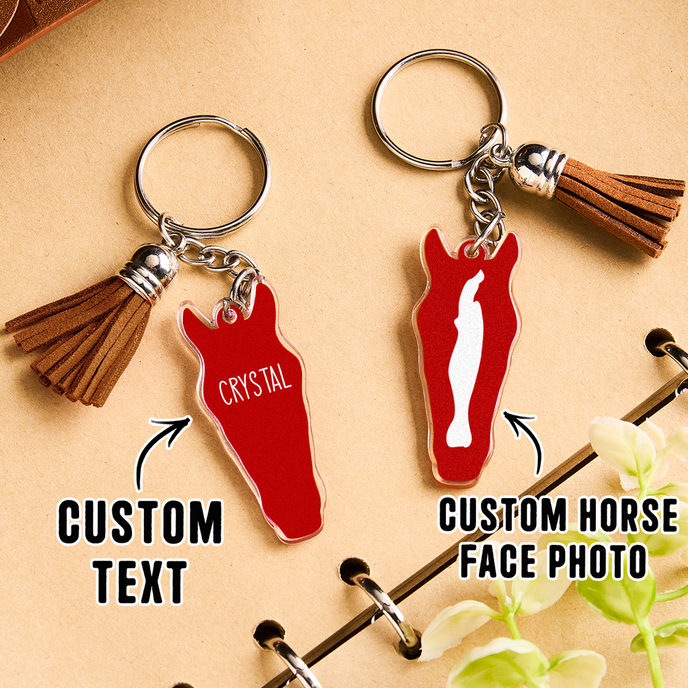 Personalized Horse Facial Acrylic Keychain with Text and Tassel Keychain Gift for Horse Lover