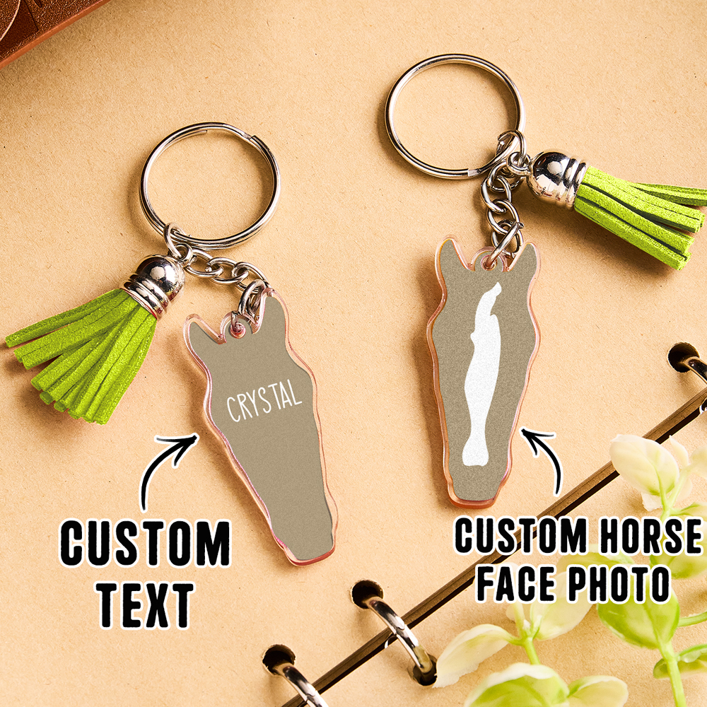 Personalized Horse Facial Acrylic Keychain with Text and Tassel Keychain Gift for Horse Lover