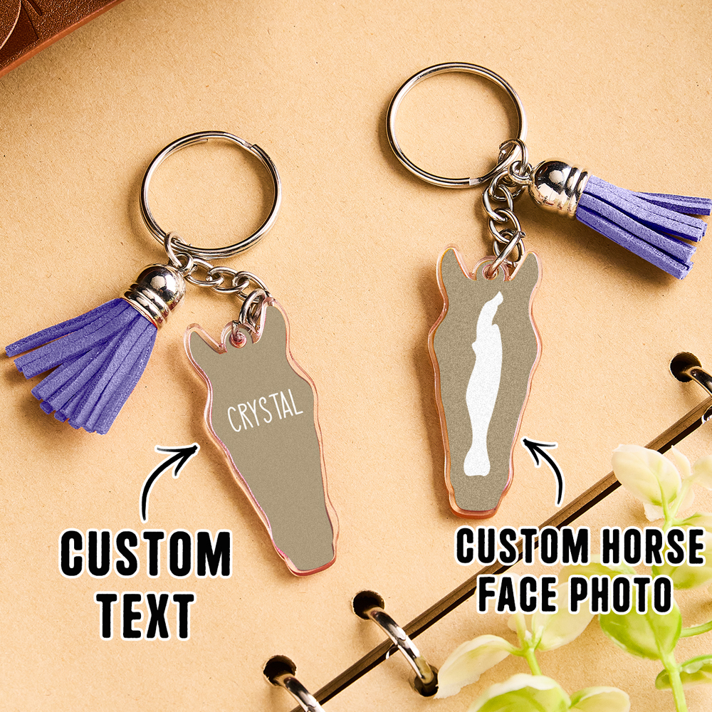 Personalized Horse Facial Acrylic Keychain with Text and Tassel Keychain Gift for Horse Lover