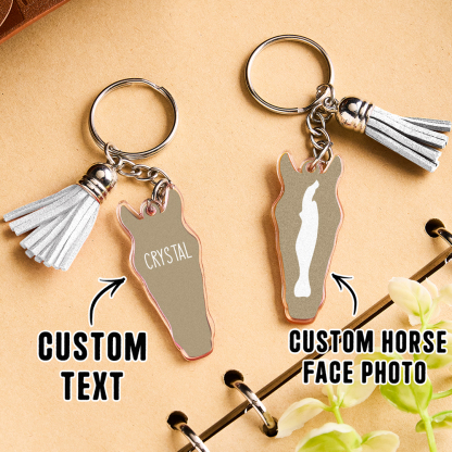 Personalized Horse Facial Acrylic Keychain with Text and Tassel Keychain Gift for Horse Lover