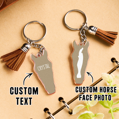 Personalized Horse Facial Acrylic Keychain with Text and Tassel Keychain Gift for Horse Lover