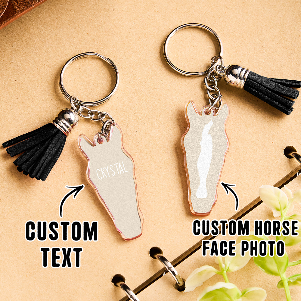 Personalized Horse Facial Acrylic Keychain with Text and Tassel Keychain Gift for Horse Lover