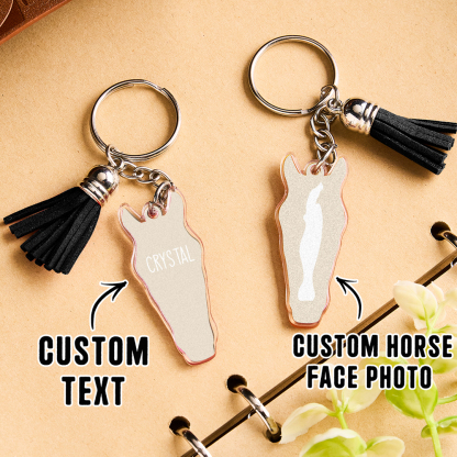 Personalized Horse Facial Acrylic Keychain with Text and Tassel Keychain Gift for Horse Lover