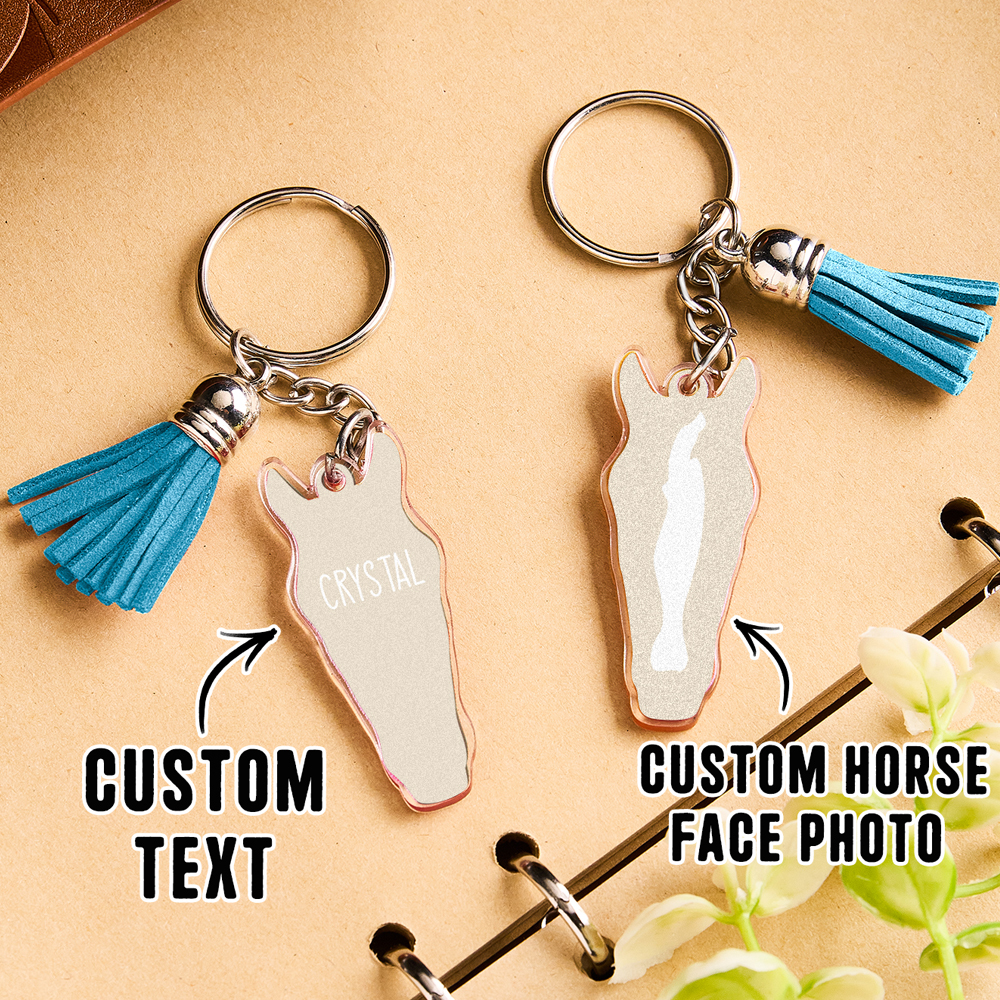 Personalized Horse Facial Acrylic Keychain with Text and Tassel Keychain Gift for Horse Lover