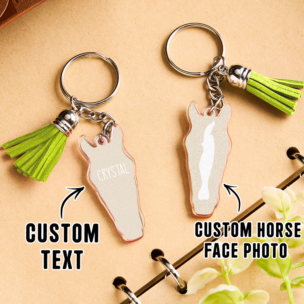 Personalized Horse Facial Acrylic Keychain with Text and Tassel Keychain Gift for Horse Lover