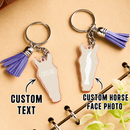 Personalized Horse Facial Acrylic Keychain with Text and Tassel Keychain Gift for Horse Lover