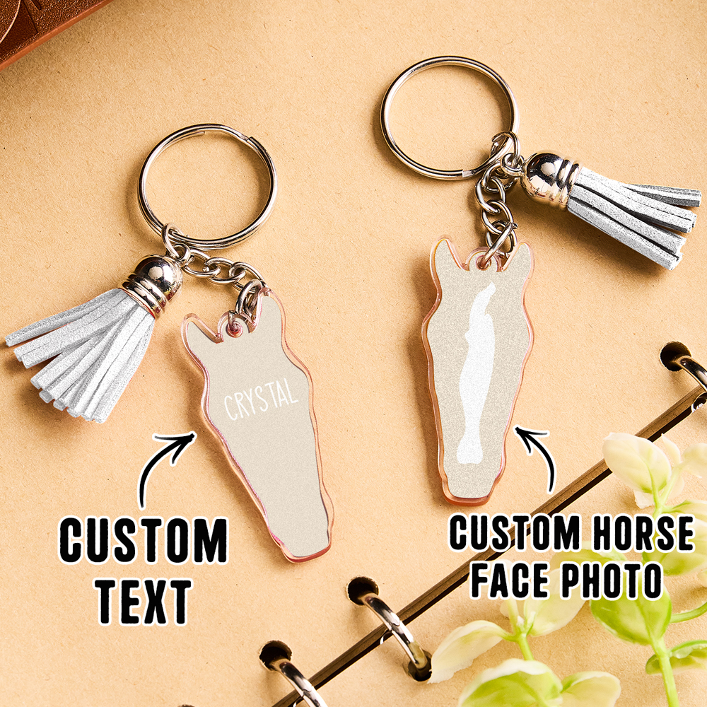 Personalized Horse Facial Acrylic Keychain with Text and Tassel Keychain Gift for Horse Lover
