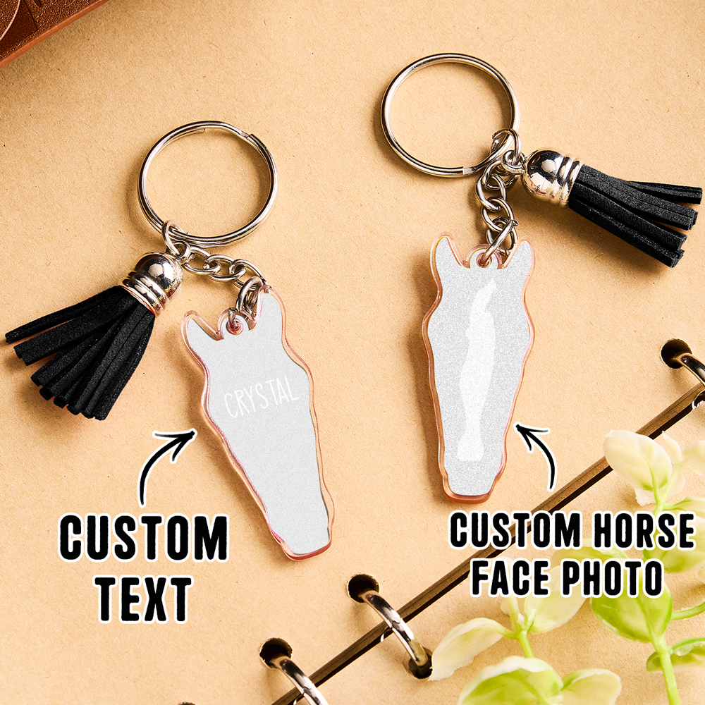 Personalized Horse Facial Acrylic Keychain with Text and Tassel Keychain Gift for Horse Lover