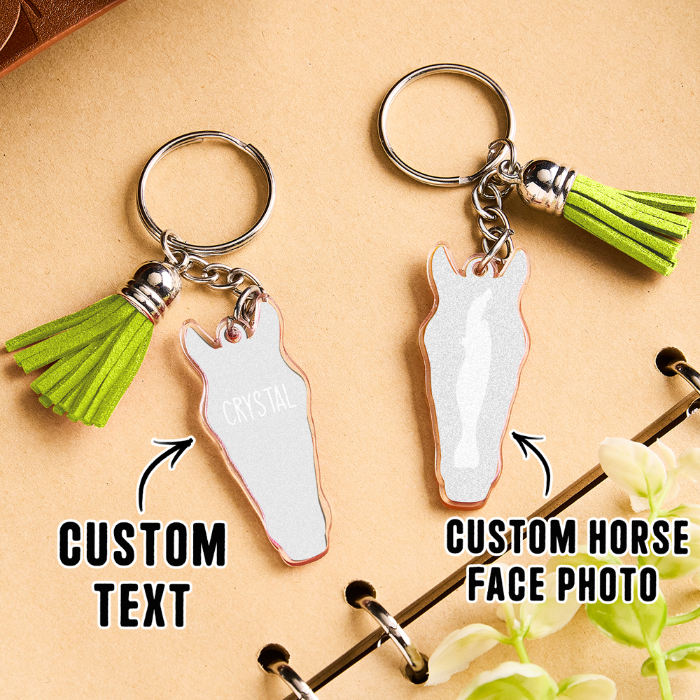 Personalized Horse Facial Acrylic Keychain with Text and Tassel Keychain Gift for Horse Lover