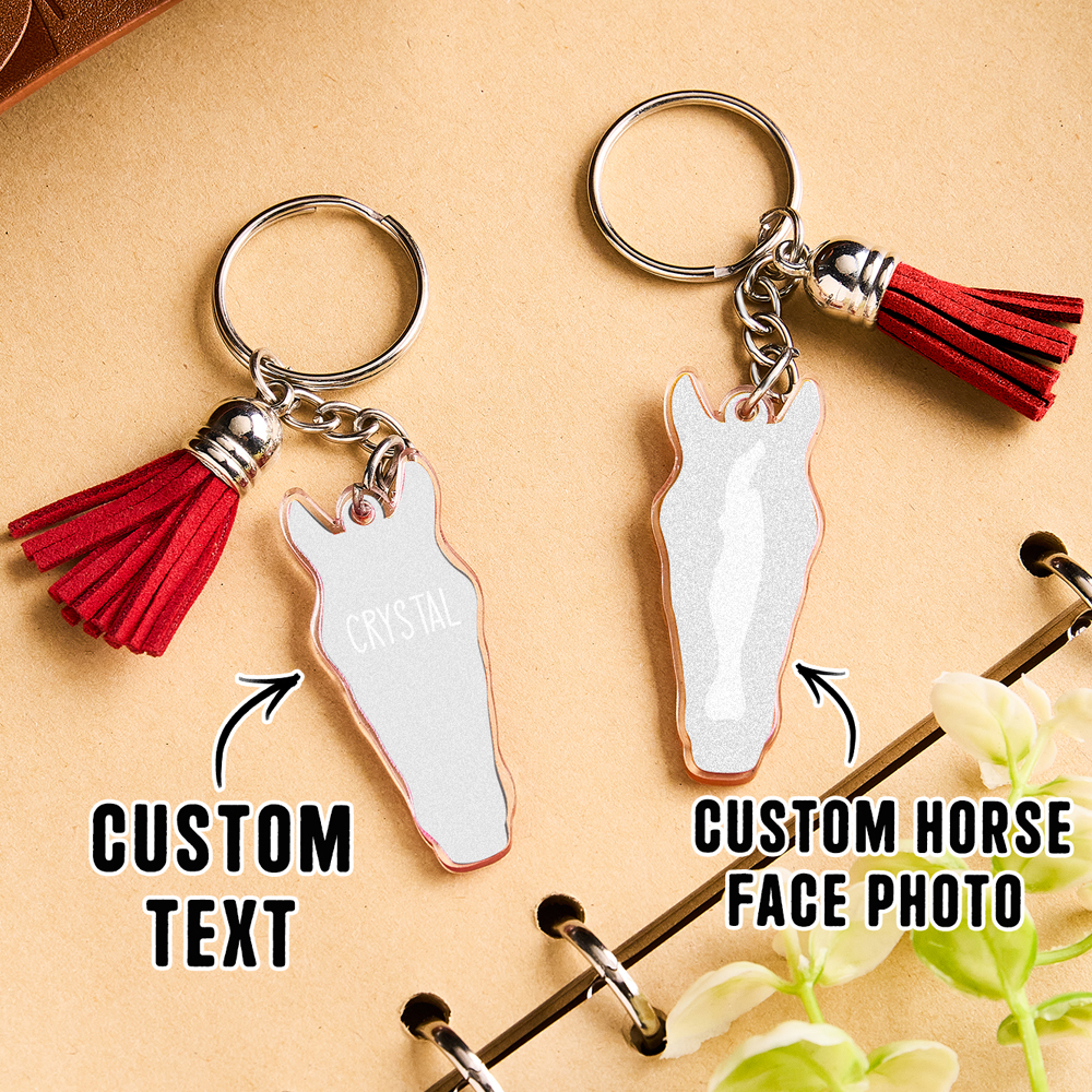 Personalized Horse Facial Acrylic Keychain with Text and Tassel Keychain Gift for Horse Lover
