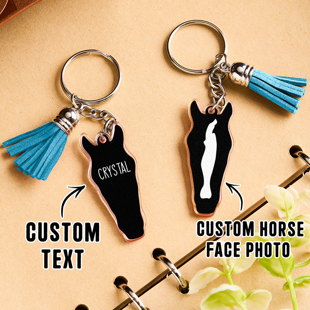 Personalized Horse Facial Acrylic Keychain with Text and Tassel Keychain Gift for Horse Lover