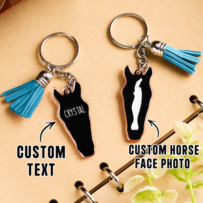 Personalized Horse Facial Acrylic Keychain with Text and Tassel Keychain Gift for Horse Lover