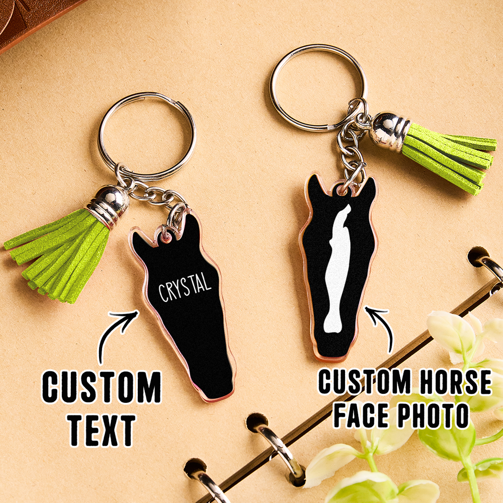 Personalized Horse Facial Acrylic Keychain with Text and Tassel Keychain Gift for Horse Lover