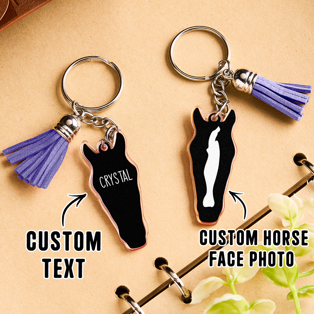 Personalized Horse Facial Acrylic Keychain with Text and Tassel Keychain Gift for Horse Lover